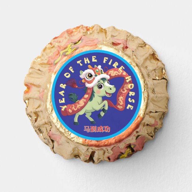 Adorable Blue Fire Horse Lunar New Year Lion Dance Reese's Peanut Butter Cups (Front)