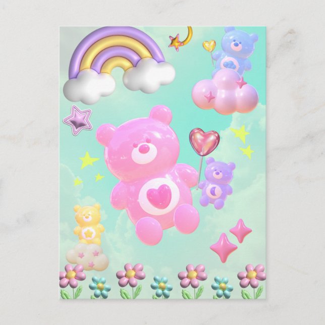 Adorable blue fluffy bear♡  postcard (Front)