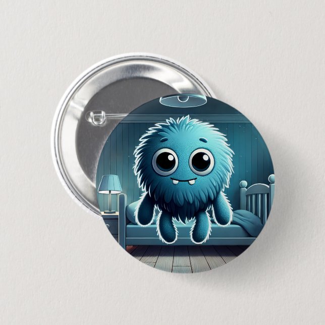 Adorable Blue Fluffy Creature Button (Front & Back)