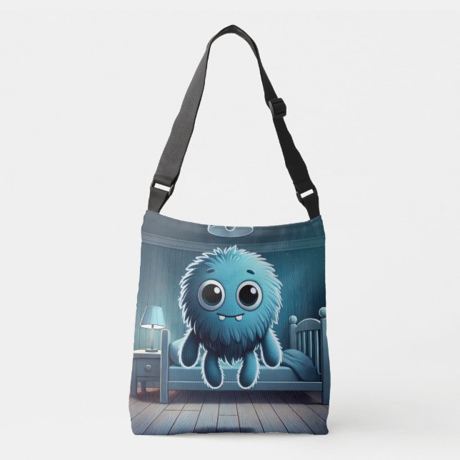 Adorable Blue Fluffy Creature Crossbody Bag (Front)