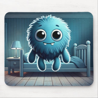Adorable Blue Fluffy Creature Mouse Pad