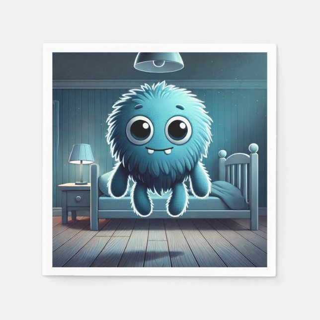 Adorable Blue Fluffy Creature Napkins (Front)