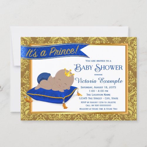 Adorable Blue Gold Ethnic Prince Baby Shower Invitation