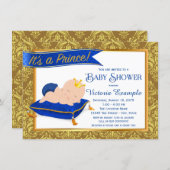 Adorable Blue Gold Prince Baby Shower Invitations (Front/Back)