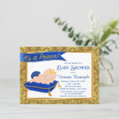 Adorable Blue Gold Prince Baby Shower Invitations (Standing Front)