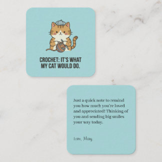 Adorable Blue Hat Yarn Ball Cat Crochet Message Note Card