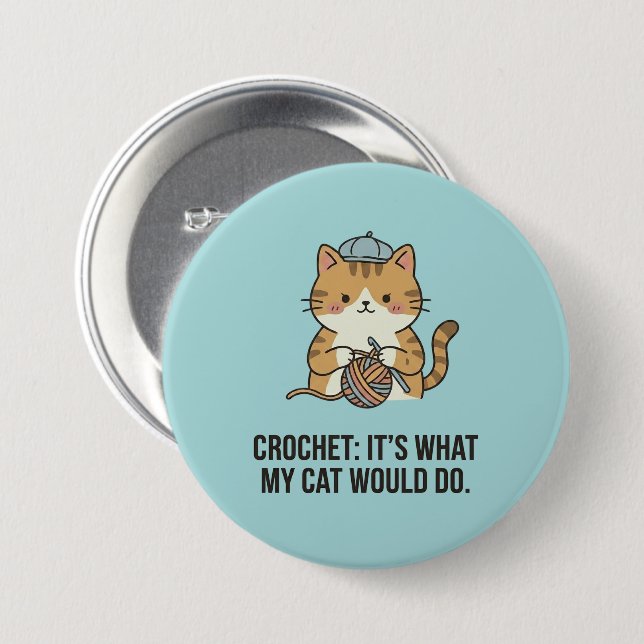 Adorable Blue Hat Yarn Ball Quote Design Message Button (Front & Back)