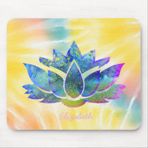 Adorable Blue Lotus, Rainbow Tie Dye Mouse Pad