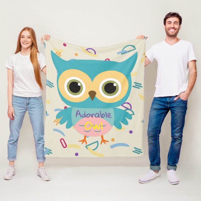 Adorable blue owl pastel pattern kids fleece blanket (In Situ)