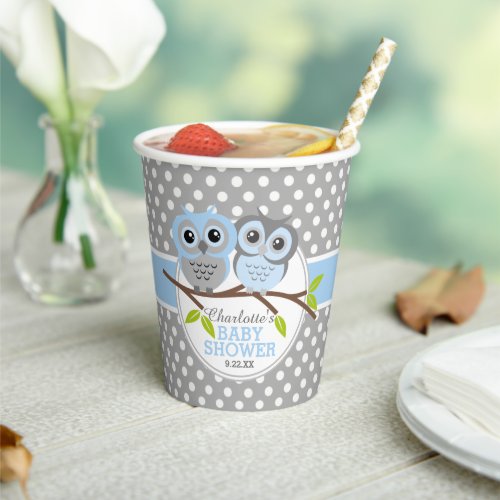 Adorable Blue Owls Baby Shower Personalized   Paper Cups