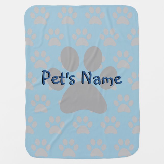 Adorable Blue Paw Print Male Custom Pet Blanket (Front)