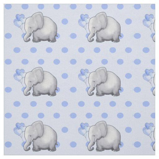 Adorable Blue Polka Dots Elephants Baby Nursery Fabric