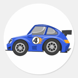 Adorable Blue race car - Choose background color Classic Round Sticker