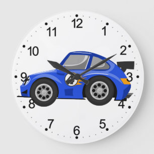 Adorable Blue race car - Choose background color Large Clock