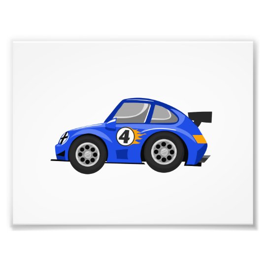 Adorable Blue Race Car Choose Background Color Photo Print Zazzle Com