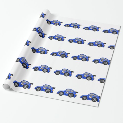 Adorable Blue race car  _ Choose background color Wrapping Paper