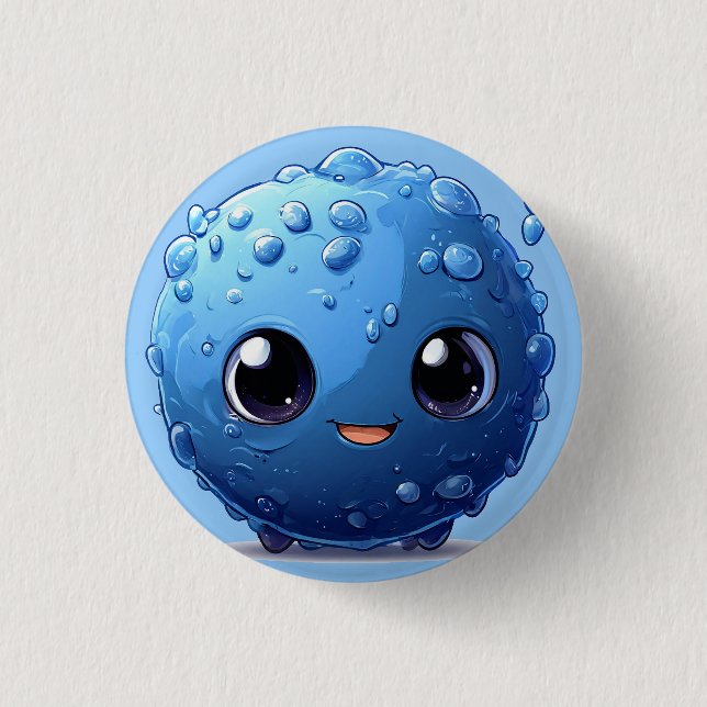 Adorable Blue Smiling Ball Character Button (Front)