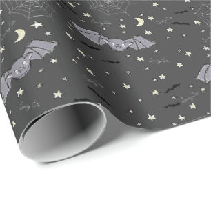 Adorable Blue Spooky Cute Bats Halloween Wrapping Paper