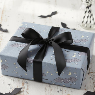 Adorable Blue Spooky Cute Bats Halloween Wrapping Paper