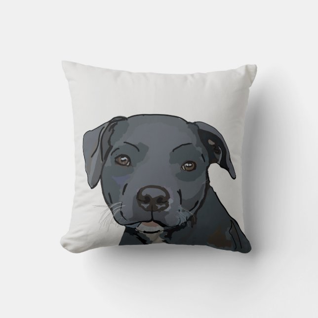 Adorable blue staffy (light grey) throw pillow (Front)