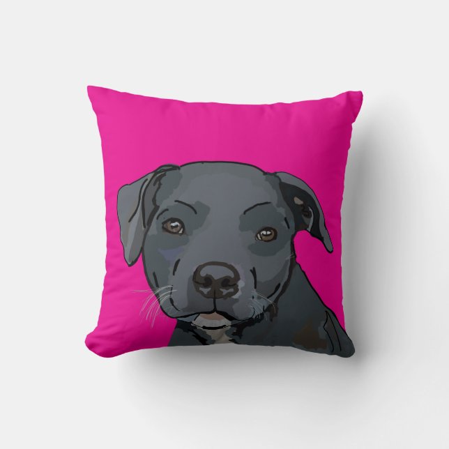 Adorable blue staffy (pink) throw pillow (Front)