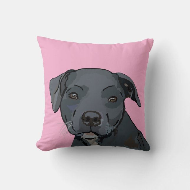 Adorable blue staffy (pink) throw pillow (Front)