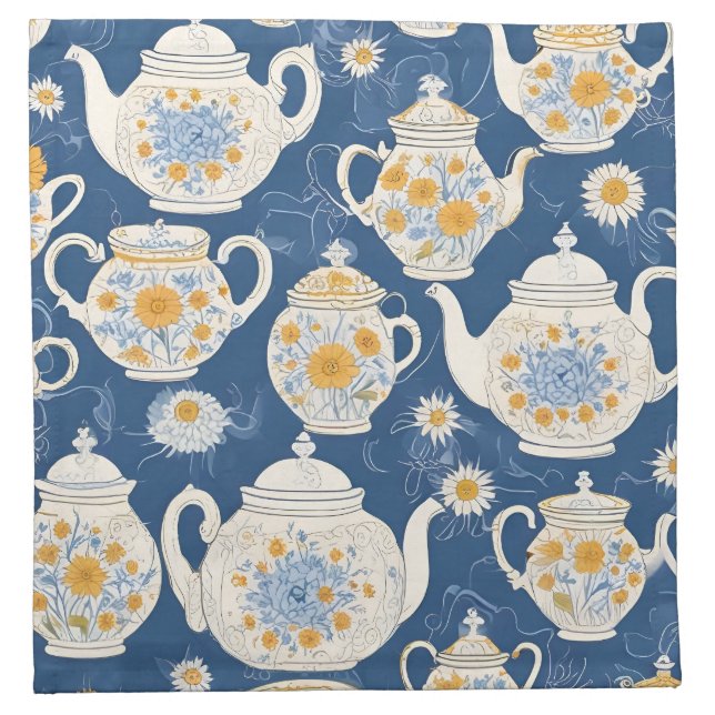 Adorable blue teapot design cloth napkin (Front)