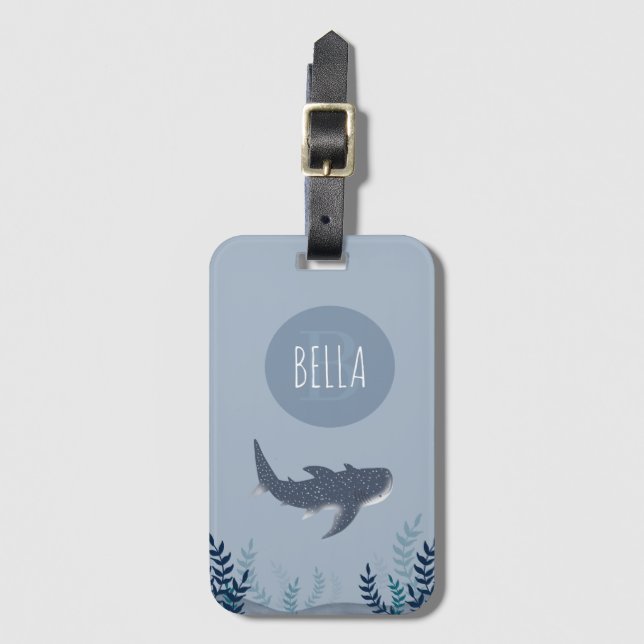 Adorable Blue Under the Sea Whale Shark Monogram  Luggage Tag (Front Vertical)