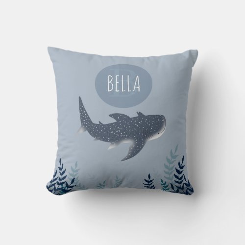 Adorable Blue Under the Sea Whale Shark Monogram  Throw Pillow