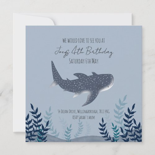 Adorable Blue Under the Sea Whale Shark Name Invitation