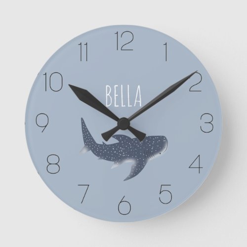 Adorable Blue Under the Sea Whale Shark Name Round Clock