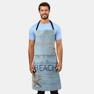 Adorable Blue Wood Texture,Starfish Apron
