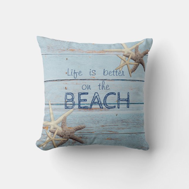 Adorable Blue Wood Texture,Starfish  Throw Pillow (Front)