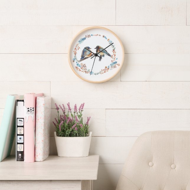 Adorable Bluebird Couple Painting Clock (Reading Room)