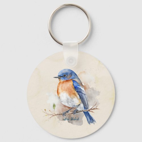 Adorable Bluebird Rustic Watercolor Keychain