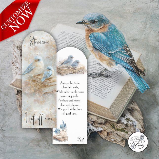 Adorable Bluebirds and Books Illustration Bookmarks (Creator Uploaded)