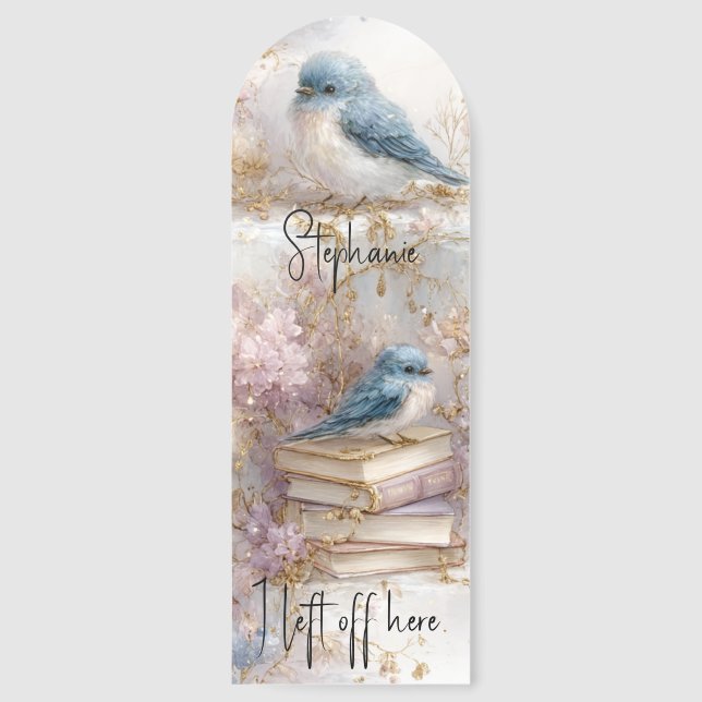 Adorable Bluebirds and Books Illustration Bookmarks (Front)