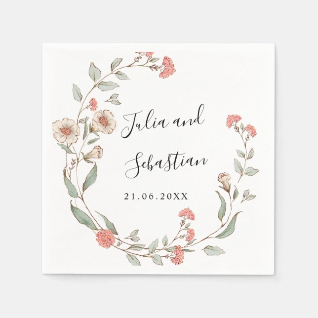 Adorable Blush flower bunch wedding monogram Napkins (Front)