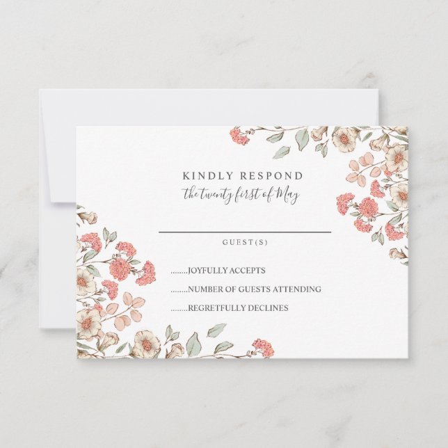 Adorable Blush flower bunch  Wedding RSVP (Front)