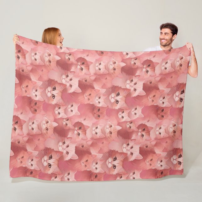 Adorable Blush Pink Cat  Fleece Blanket (In Situ)