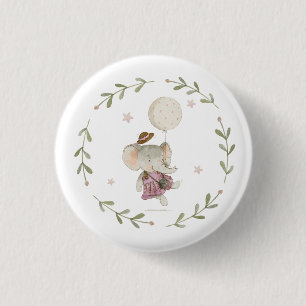 Adorable Boho Baby Girl Elephant Rustic Floral Button