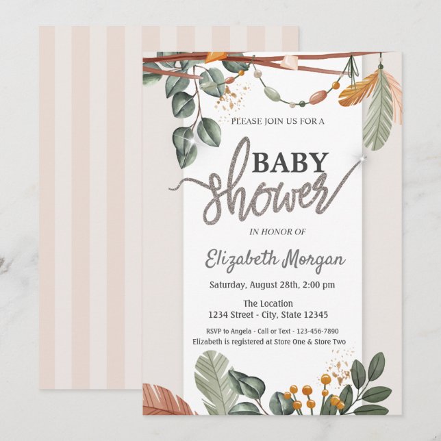 Adorable Boho Baby Shower  Invitation (Front/Back)