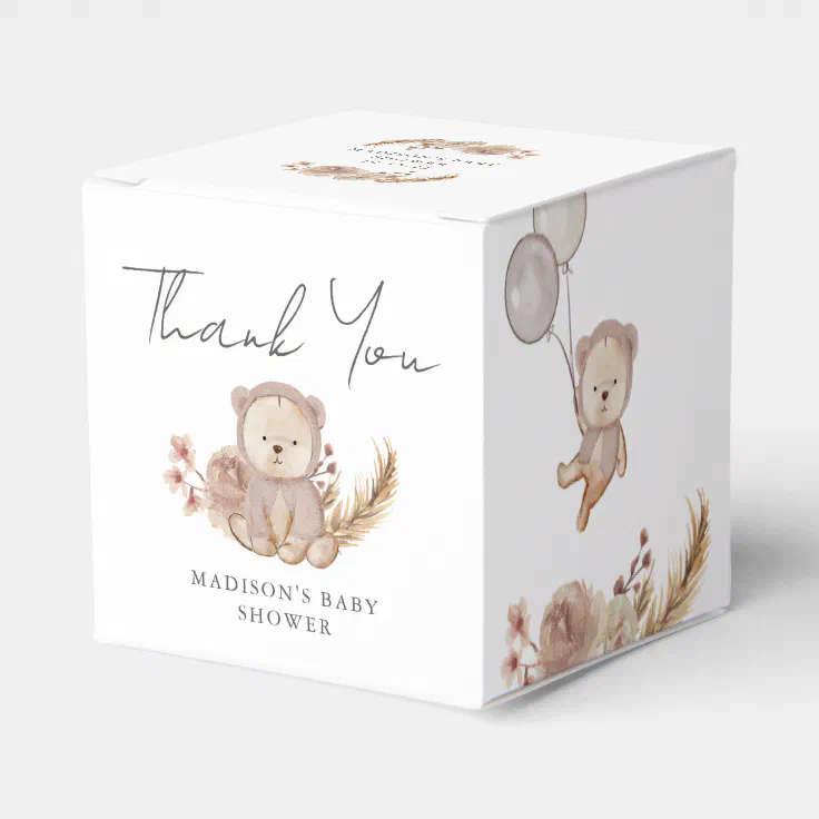 Adorable Boho Botanical Sweet Bear Baby Shower Favor Box