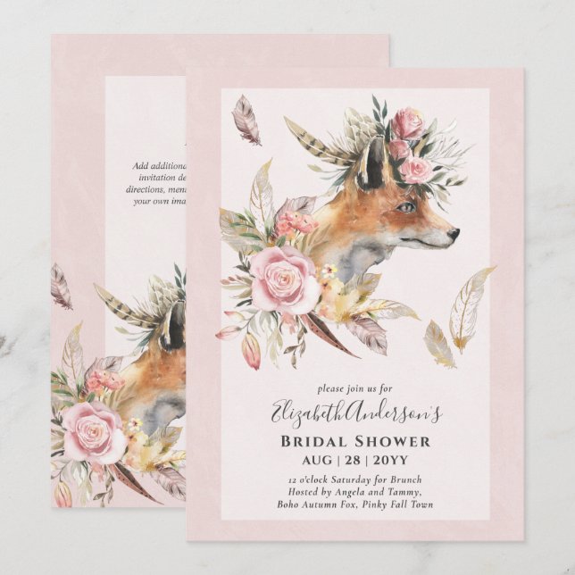 Adorable BOHO Fox Bridal Shower Lunch Invitation (Front/Back)