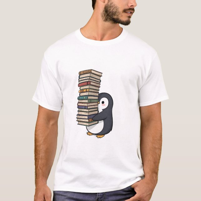 Adorable Bookworm Penguin T-Shirt (Front)