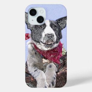 Adorable Border Collie Heeler Mix Dog Sketch Art iPhone 15 Case