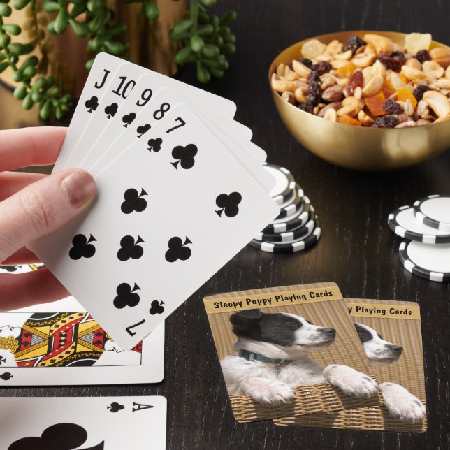 Adorable Border Collie Heeler Sleepy Puppy Poker Cards (In Situ)