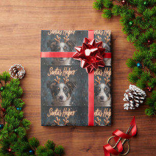 Adorable Border Collie Puppy as Santa's Helper Wrapping Paper