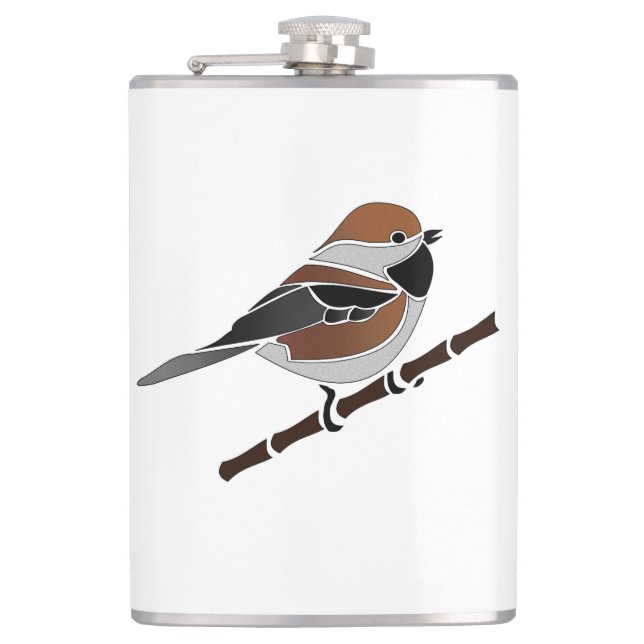 Adorable Boreal Chickadee Bird Cartoon Flask (Front)