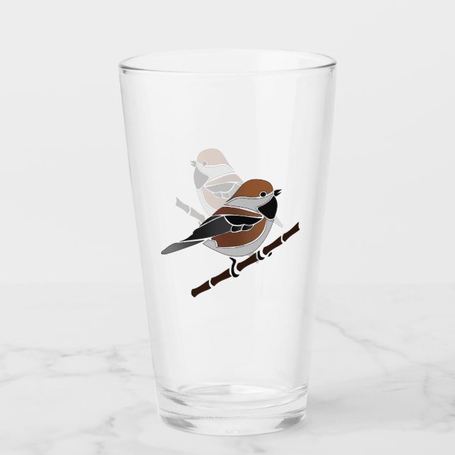 Adorable Boreal Chickadee Bird Cartoon Glass (Front)